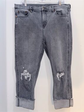 GAP Women’s Mid-Rise Vintage Slim Jeans Grey Destroy Wash Size 33 / 16R EUC